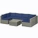 SUNVIVI OUTDOOR 7 Piece Patio Furniture Sets All Weather Gery PE Wicker Couch Sofa with Glass Table, Removable Navy Cushions