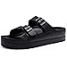 Goosecret Women's Platform Sandals with Arch Support Chunky Lightweight Foam Slip on Slides Comfortable Summer Beach Sandals with Adjustable Buckle Black, 39(size 8-8.5)