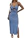 LYANER Women's Tie Knot Cut Out Side Split Hem Sleeveless Knit Bodycon Maxi Dress Blue Small