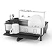 simplehuman Kitchen Dish Drying Rack with Swivel Spout, Fingerprint-Proof Stainless Steel Frame, Grey Plastic