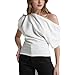 H&JOY Women's Asymmetrical Tops Ruched Batwing Off One Shoulder Tops for Women Going Out Top Fashion Fall Y2k Shirts(White,M)