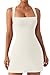 QINSEN Womens Solid Off White Square Neck Bodycon Dress Sleeveless Short Length Party Dress M