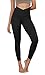ODODOS Women's Cross Waist 7/8 Yoga Leggings with Inner Pocket, Inseam 25' Gathered Crossover Workout Yoga Pants, Black, Large