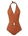 Womens Vintage Retro One-Piece Swimsuit High Waist Swimwear Bathing Suit Brown S