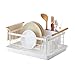 Yamazaki Home Dish Rack with Removeable Drainer Tray, Kitchen Counter Dish Drying Organizer Holder Steel + Wood One Size White
