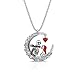 Jeulia Jack Skellington and Sally Necklace 925 Sterling Silver The nightmare before Chirstmas Heart Pendant Necklace Skull Spider Skeleton Tarantula Halloween Jewelry Romantic Jewelry Gift, Silver,