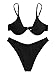 Verdusa Women's 2 Piece Triangle Bikini High Cut Bathing Suit Swimwear Black M