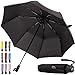 Gorilla Grip Windproof Compact Stick Umbrella for Rain, Travel One-Click Automatic Open and Close, Lightweight, Portable, Strong Reinforced Fiberglass Ribs, Easily Collapsible, Black