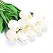 Beksodi 10Pcs Artificial Tulips Flowers, Real Touch Latex Fake Tulips Flowers for Decoration 13.5' Floral Arrangement Bulk Flowers for Vase Centerpieces Wedding Party, White