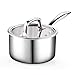 Cook N Home Stainless Steel Saucepan 3 Quart, Tri-Ply Full Clad Sauce Pan with Glass Lid, Silver