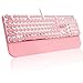 MageGee Typewriter Mechanical Gaming Keyboard, Retro Pink Punk Round Keycaps LED White Backlit Wired Keyboards with Detachable Wrist Rest for Game and Office, for Windows Laptop PC Mac - Blue Switches