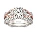 Jeulia Two Tone Rings for Women Rose Gold Three Stone Round Cut Engagement Rings Sterling Silver Halo Bridal Ring Set Anniversary Promise Wedding Ring with Jewelry Gift Box (9.5)