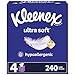 Kleenex Ultra Soft Facial Tissues, 4 Cube Boxes, 60 Tissues per Box, 3-Ply (240 Total Tissues), Packaging May Vary