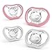 Nanobebe Active Baby Pacifiers 4-36 Months - Orthodontic, Lightweight and Vented, Curves Comfortably with Face Contour, 100% Silicone - BPA Free, Perfect Baby Registry Gift 4pk, White/Pink