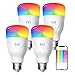 YEELIGHT Smart LED Light Bulbs 60W Equivalent, Smart LED Bulbs A19 Dimmable Smart Bulbs Work with Alexa & Google Home Razer Chroma, RGBW Color Changing Light Bulbs, 8W 900LM, 4 Pack