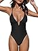 CUPSHE Women Swimsuit One Piece Bathing Suit Deep V Neck Crisscross Back Adjustable Strap Black L