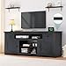 YITAHOME Farmhouse TV Stand, Entertainment Center with Power Outlet for TVs Up to 80 Inch, TV Console with Movable Partition & Storage Shelf, Rustic TV Stand for Living Room, Black