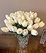 WENSINL White Tulips Artificial Flowers 20 Pieces Artificial Tulips Mother's Day Forever Tulip Bouquet Silk Tulips with Stems for Wedding Birthday Easter Valentine's Day Dinning Room Home Decor