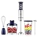 YISSVIC Hand Blender 1200W 5 In 1 Immersion Blender 12 Speed Stick Blender with 500ml Food Grinder 700ml Container Chopper Whisk Puree Infant Food, Smoothies, Sauces Soups (1200W 5 In 1 Blue)