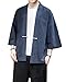 PRIJOUHE Men's Kimono Jackets Cardigan Casual Cotton Blends Linen Seven Sleeve Open Front Embroidery Coat