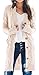 PRETTYGARDEN Long Sleeve Cable Knit Long Cardigan for Women 2023 Fall Winter Chunky Open Front Button Sweaters with Pockets (Off White, Medium)