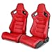 IKON MOTORSPORTS, Universal Racing Seats Pair with Dual Sliders, Red PU & Carbon Leather Reclinable Left Right