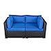 SUNVIVI OUTDOOR Patio Loveseat, 2 Piece Wicker Outdoor Sectional Couch with Removable Navy Blue Cushions, Extra Sofa Furniture