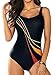 Aleumdr Womens One Piece Swimsuit Color Block Print Athletic Swimwear Bathing Suits Sport Swimsuits Black 2 Medium