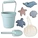 BLUE GINKGO Silicone Beach Toys - Modern Baby | Travel Friendly Set Bucket, Shovel, 4 Sand Molds, Bag for Toddlers, Kids Green