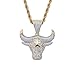 KMASAL Jewelry Men Hip Hop Iced Out Bling CZ Diamond Vampire Mask & Bull Pendant 18K Gold and Silver Plated with 24 Inch Rope Chain, Double Color (Bull)