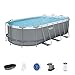 Bestway Power Steel 18' x 9' x 48' Oval Metal Frame Above Ground Outdoor Swimming Pool Set with 1500 GPH Filter Pump, Ladder, and Pool Cover