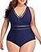 Daci Women Navy Blue Plus Size One Piece Swimsuits Sexy V Neck Backless Bathing Suit XL