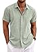 COOFANDY Men's Casual Shirts Button Up Shirt Linen Summer Beach Outfit Yoga Tee Light Green