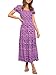 ZESICA Women's 2024 Summer Boho Floral Print Square Neck Ruffle Swing Beach Long Maxi Dress,Purple,Medium