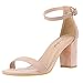 Ankis Nude Black Silver Gold Heels for Women Open Toe Ankle Strap Chunky Heel Pump Sandals Party Wedding Strappy Buckle Sandals Standard Size 2.75 Inches Tall Thick Heel Design, Nude Suede, 6.5 UK
