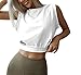ARRIVE GUIDE White Crop Tops for Women Cute Loose Fit Workout Tank Tops Casual Summer Yoga Athletic Sports Tanks Cinched Waist Cropped Tops Cap Sleeve Gym Cotton T Shirts for Women S