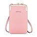 Small Crossbody Phone Bag Lightweight PU Leather Phone Purse for Women with Long Shoulder Strap Card Holder Kiss-Lock (Pink)