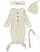 MoryGooder Newborn Cotton Nightgowns Neutral Knotted Sleeper Baby Coming Home Outfit (White,0-6 Months)