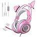 SOMIC G951s Pink Stereo Gaming Headset with Mic for PS4,Xbox,PC,Mobile Phone,3.5mm Noise Reduction Cat Ear Headphones Lightweight Over Ear Headphones for Girls