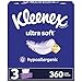 Kleenex Ultra Soft Facial Tissues, 3 Flat Boxes, 120 Tissues per Box, 3-Ply (360 Total Tissues), Packaging May Vary