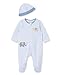 Little Me Clothes for Baby Boys' 2-Piece 100% Cotton Striped Elephants Footie and Cap Set, Newborn