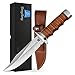 ZhengSheng 5.8 inches Fixed Blade Hunting Knife Genuine Leather Handle Bowie Knife with Leather Sheath Straight Edge Knife for Camping, Hiking, Survival