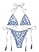 SHENHE Women's 2 Piece Halter Swimsuit Textured Tie Side Triangle Bikini Bathing Suit Paisley Blue White Medium