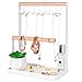 GEAMSAM Jewelry Stand Organizer Necklace Holder, 3-Tier Jewelry Hanging Rack Wooden Ring Earring Tray, 8 Hooks Storage Necklaces, Bracelets, Rings and Watches on Desk Tabletop