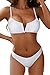ZAFUL Women's High Cut Bikini Sets Ribbed V-Wire Cami Bikini Two Piece Swimsuit (1-White, S)
