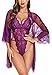 Avidlove boudoir lingerie One Piece Lingerie Deep V Teddy Sexy Lace Bodysuit Set With Lace Kimono Robe Purple