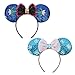 ETLUK Mouse Ears Bow Headbands, 2 PCS Frozen Mouse Ears for Cosplay Costume Princess Elsa and Anna Sequins Headbands for Women, Girls (Blue-White Snow & Blue Purple Flower)