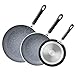 Cook N Home 8'/10'/12' 3 Pieces Frying Saute Pan Set with Non-stick Coating and Induction Compatible bottom, Black