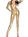 BluBoo Women's Metallic Cat Suit Sexy Hollow One Piece Bodysuit Halloween Cosplay Lingerie Costume (Medium, Gold)