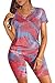 WIHOLL Summer Outfits for Women 2024 Short Sleeve Tie Dye Tops Purple S